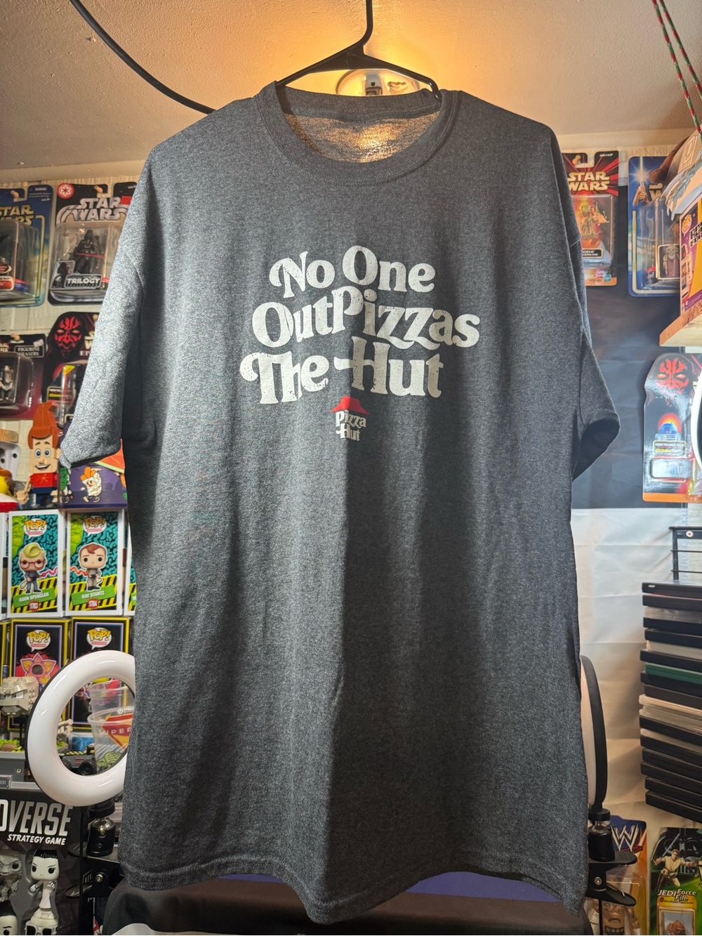Pizza Hut Gray Graphic Tee - "No One Out Pizzas The Hut" Employee Shirt